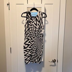 NWT Amanda Uprichard Black & White Zigzag Twist-Waist Mini Dress